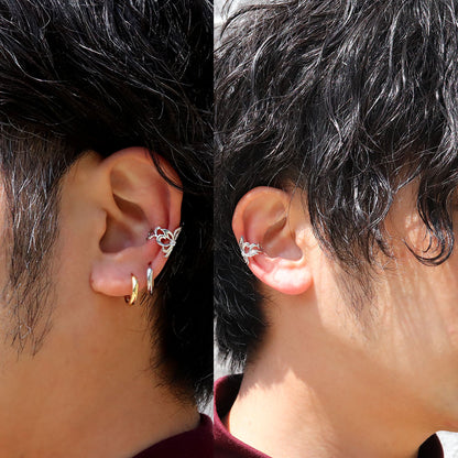 イヤーカフ メンズ 百合の紋章 ユリ 大ぶり Ear Cuff 選べる誕生石 一粒 天然石 お揃い 片耳用 K10 K18 PT900 SV925 ノンホールピアス  ユニセックス