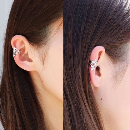 イヤーカフ メンズ 百合の紋章 ユリ 大ぶり Ear Cuff 選べる誕生石 一粒 天然石 お揃い 片耳用 K10 K18 PT900 SV925 ノンホールピアス  ユニセックス