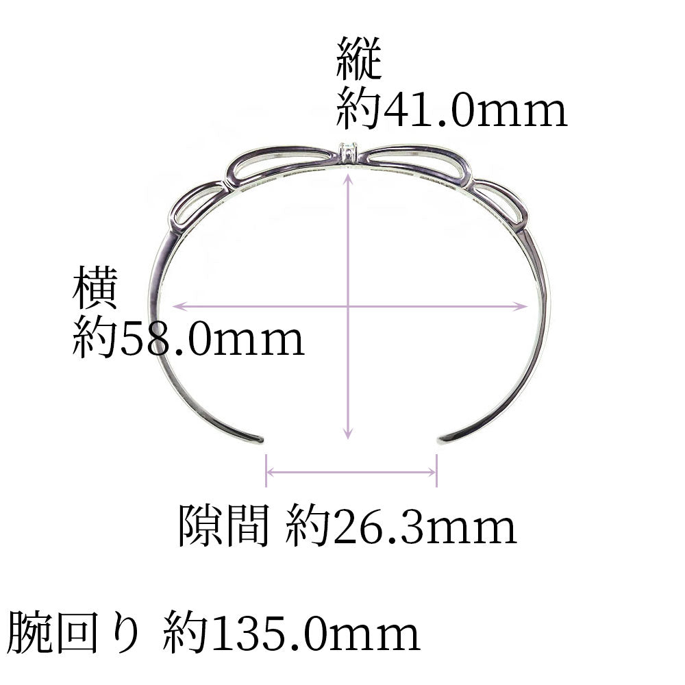 リボン バングル レディース 細め アレキサンドライト りぼん 10金 18金 プラチナ シルバー 天然石 一粒 希少石 k10 k18 pt900 sv925